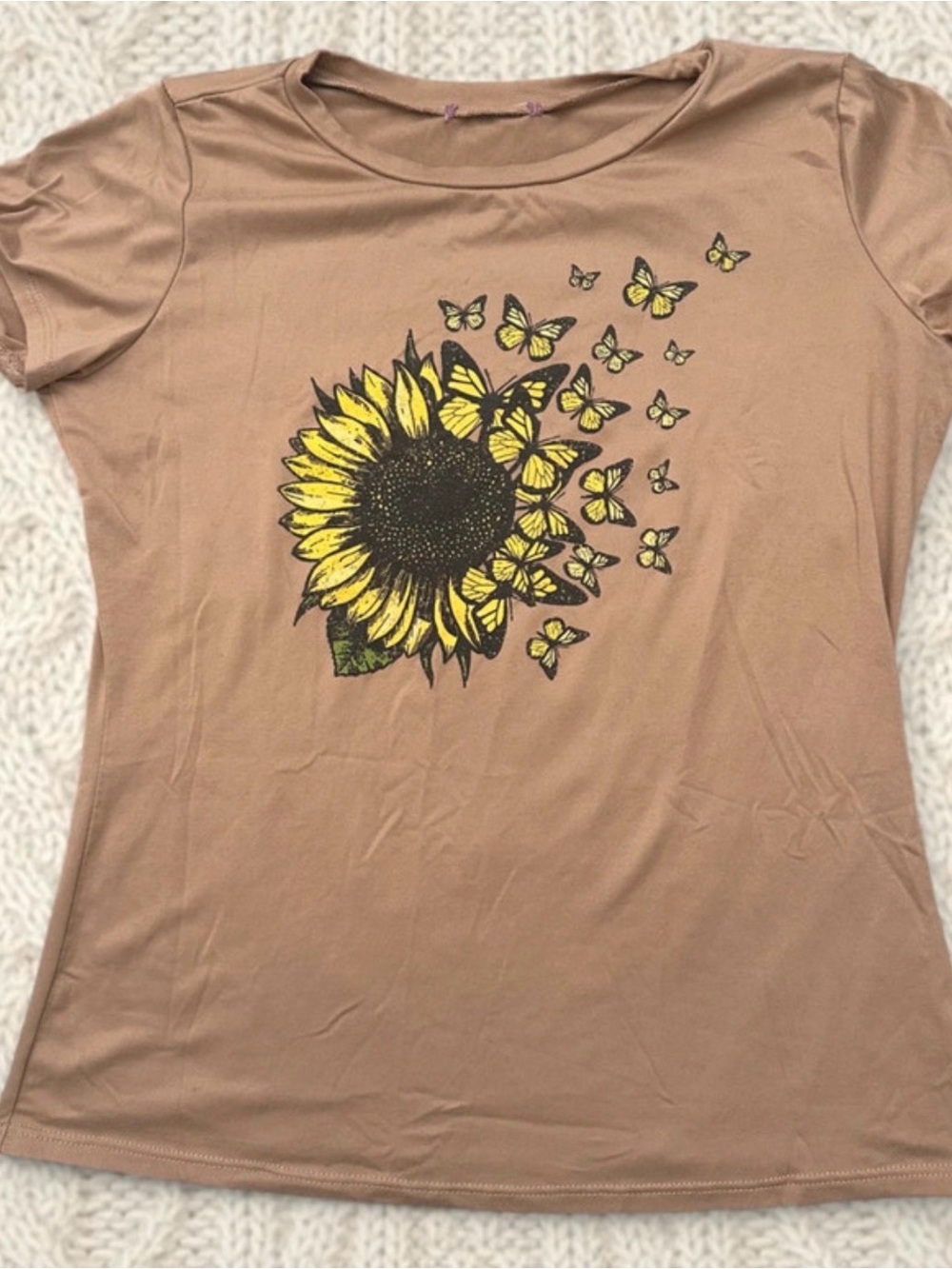 Women's Short-Sleeve Sunflower Tee - Beige with Yellow Graphic